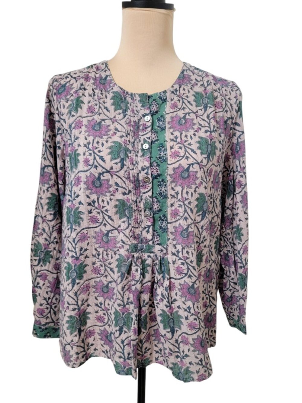 Anokhi Size M Lavender and Green Floral Print Cottagecore Blouse